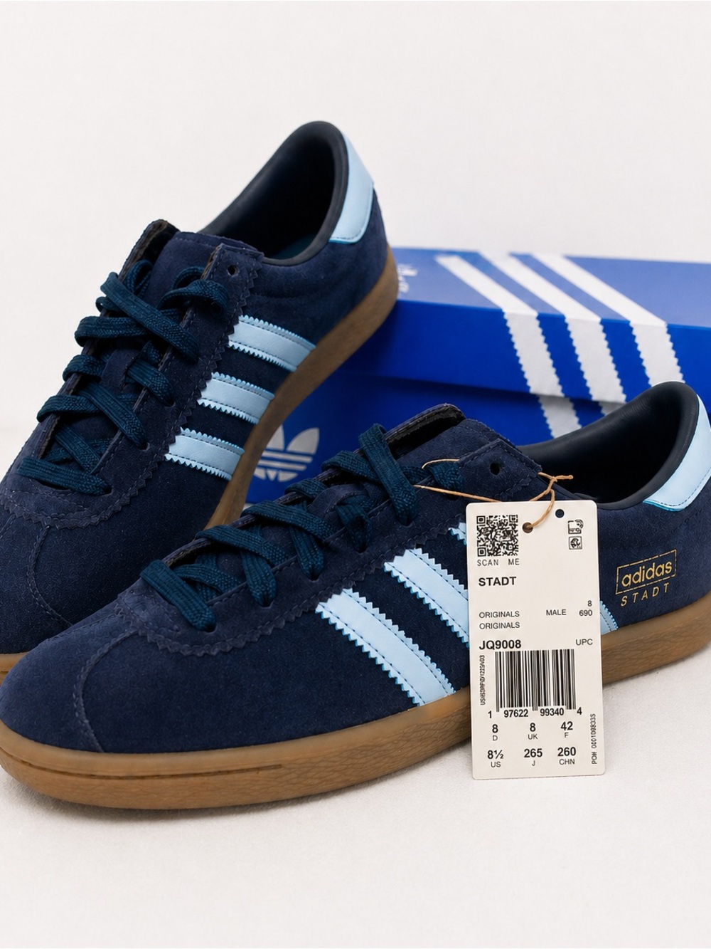 Adidas Originals Stadt Navy Blue Gum Sole Sneakers Men’s 8.5 Women’s 9.5 NWT